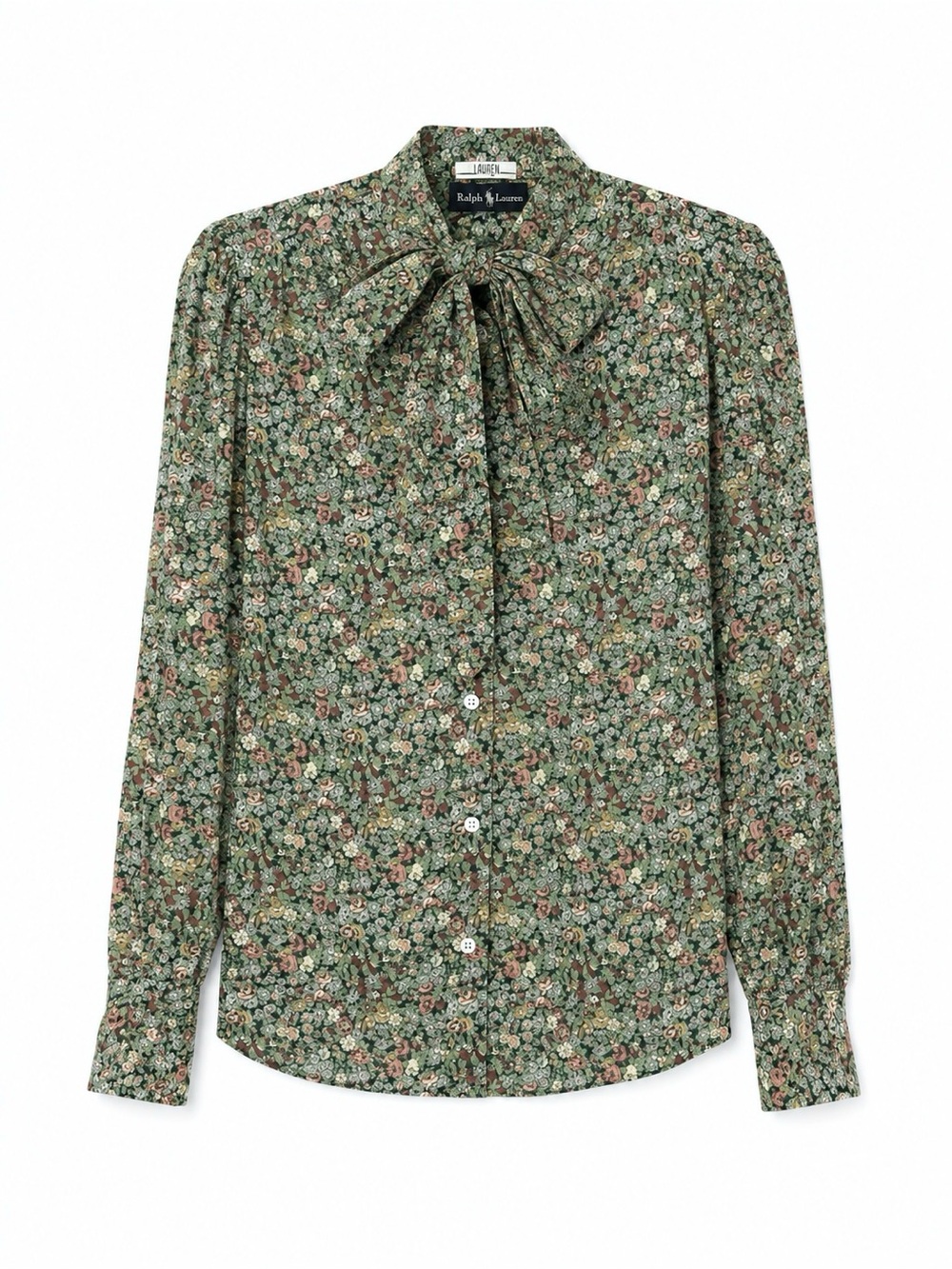 Vintage 1980s Ralph Lauren I. Magnin Floral Bow Blouse Size 8